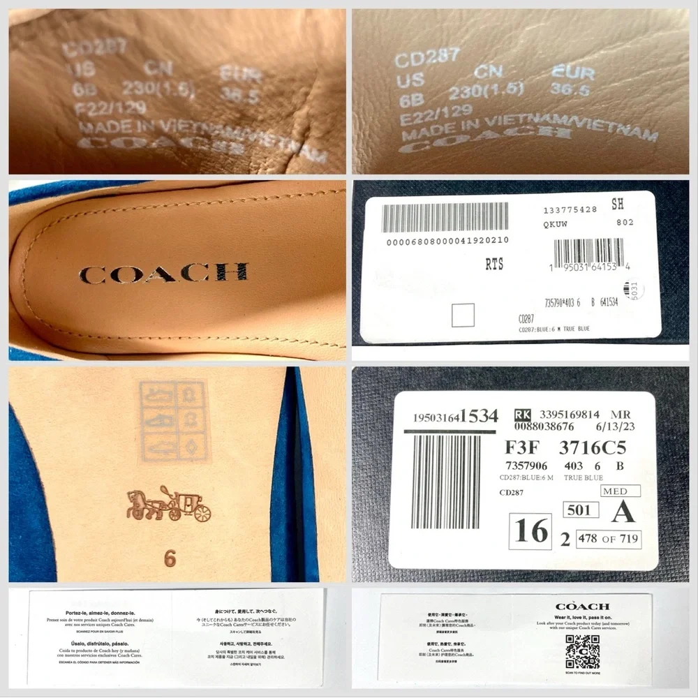 Coach Hanna Suede Logo Loafers Blue Size 6 NEW